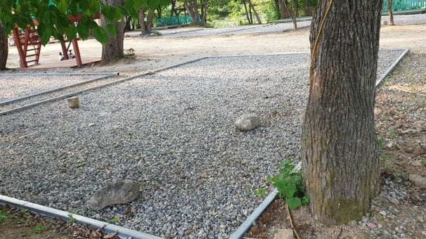 큰 나무 옆 파쇄석 자리